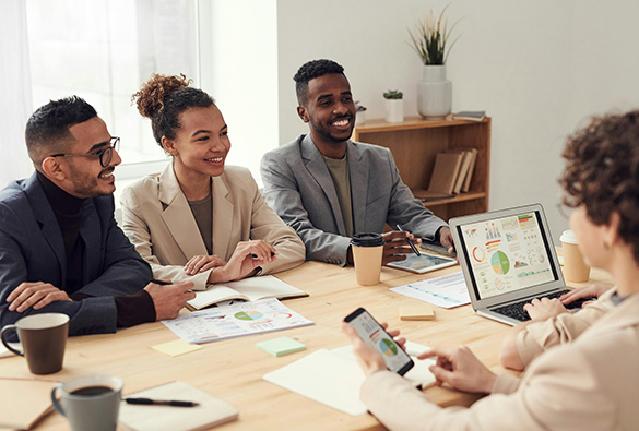 a group talking about a report